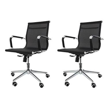 Imagem de Kit 2 Cadeiras de Escritório Simples Ergonômica Com Regulagem Secretária Diretor Mesh Preta