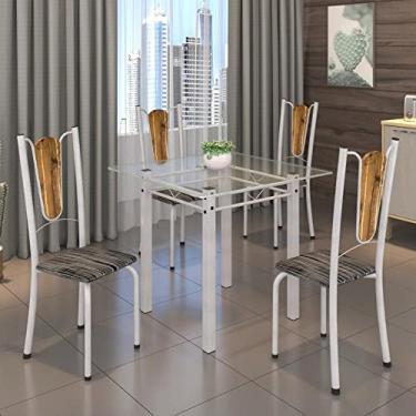 Imagem de Conjunto de Mesa Tubular 75x75cm Tampo de Vidro com 4 Cadeiras Júlia Soma Móveis