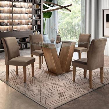 Imagem de Mesa de Jantar 4 Lugares Classic com Vidro Chocolate/Animale Marrom - Cel Móveis