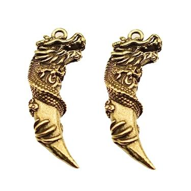 Imagem de Sewroro 2 Unidades Chaveiro De Dente De Dragão Colar De Declaração Encanto De Dente De Dragão Encanto De Cabeça De Dragão Jóias Vintage Contas De Colar De Bronze Bolsas Latão Clássico