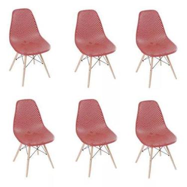 Imagem de Kit 6 Cadeiras Eames Design Colméia Eloisa Vinho - Homelandia