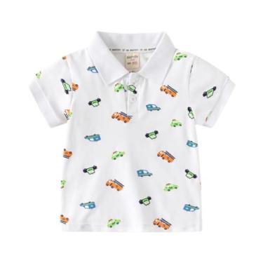 Imagem de Yueary Camiseta infantil para meninos e bebês verão manga curta desenho animado carro polo camiseta lapela botões infantil menino camisa casual top, Branco, 90/18-24 M