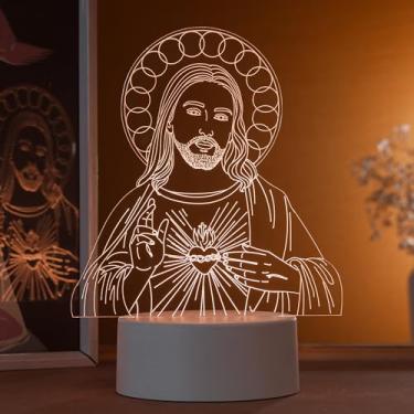 Imagem de Luminária led 3d, abajur de mesa, Sagrado Coração de Jesus