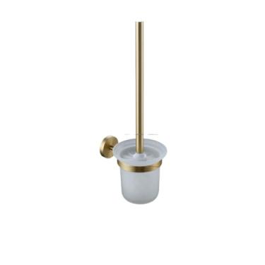 Imagem de Conjunto de acessórios de hardware para banheiro, kit de latão serrilhado de ouro escovado, anel de barra de toalha, suporte de papel, anel de toalha, escova de vaso sanitário, suporte de escova de ba