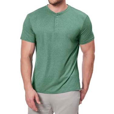 Imagem de ICEMOOD Camiseta masculina Henley Dry Fit Tech 3 botões slim fit secagem rápida camiseta de ginástica manga longa leve casual camiseta básica, Seagreen, G