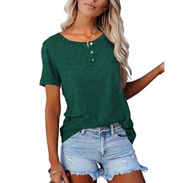 Imagem de APOFER Túnica feminina casual de manga curta gola redonda camisetas básicas de verão sólidas Henry, A - verde-azulado, M