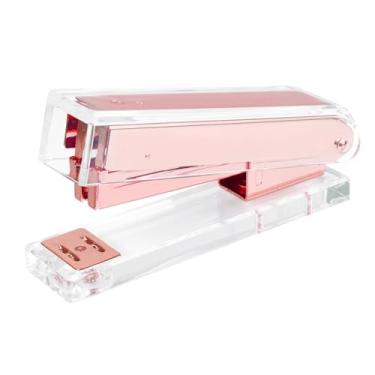 Imagem de Honagu Grampeador de acrílico transparente – Acessório de mesa moderno elegante para casa, escritório ou escola (ouro rosa)