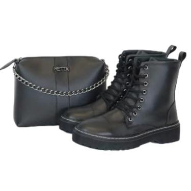 Imagem de Kit Bolsa Transversal e Bota Coturno Feminina Retta (38, PRETA)
