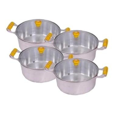 Imagem de Jogo Panelas Caçarolas Aluminio Batido Fundido Tampa Vidro 16 20 24 26