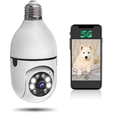 Imagem de Câmera de segurança com lâmpada de 5 GHz e 2,4 GHz sem fio WiFi Câmera de segurança doméstica, câmera de segurança de vigilância externa de 360 ​​graus para monitor de bebê/animal de estimaç