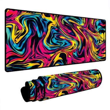 Imagem de Novo Mouse Pad Gamer Deskpad Speed Extra Grande Borda Costurada Profissional Varios Tamanhos - Liquid Colorido (70x30)