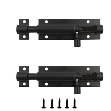 Imagem de AUXBC Trava de portão de parafuso deslizante de 7 cm, trava de barril deslizante de liga de alumínio, parafuso de segurança resistente preto trava deslizante para porta de garagem de armazém de jardim