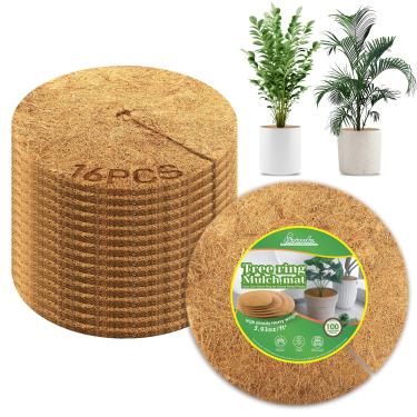 Imagem de Sinimaka 16 peças de anel de fibra de coco tapete de cobertura morta, anel de cobertura de 9,8 polegadas tapete protetor de plantas, disco de árvore de coco cobre plantas daninhas anel de barreira
