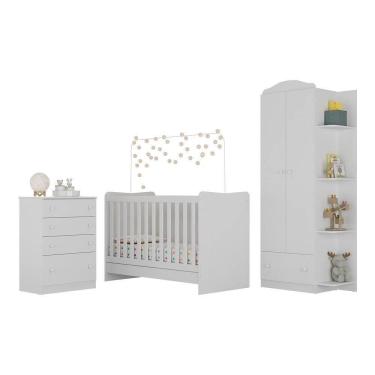 Imagem de Quarto Infantil Completo João E Maria Berço 4/1 Colchão Roupeiro E Cômoda Bco