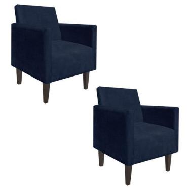 Imagem de Kit 02 Poltrona Decorativa Compacta Jade Suede Azul Marinho com Pés Ba