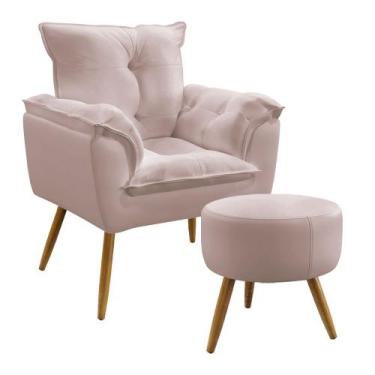 Imagem de Kit Poltrona Almofadada Decorativa Beta e Puff Solar N-031 Veludo Rosê
