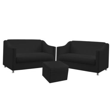 Imagem de 2 Poltronas Namoradeira Estofada Alya com Puff Quasar Sued Preto Arade