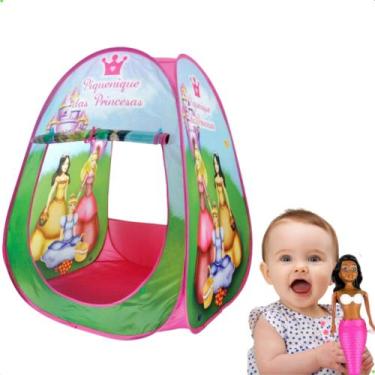 Imagem de Toca Barraca Infantil Dobrável Menina Tenda Princesa + Boneca Sereia -