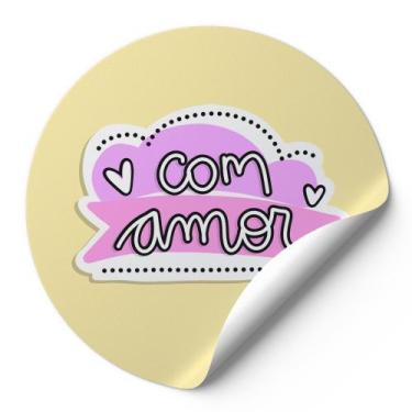 Imagem de 120 Etiquetas Auto Colante Adesivos Redondos Com Amor Fundo Amarelo AD