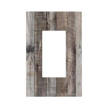 Imagem de Marrom escuro cinza madeira tábua de madeira decorativa 1 gangue única decorador/Gfci Outlet Light Switch Cover Barn Western Cabin Lodge estilo balancim elétrico placa de parede para regulador, USB