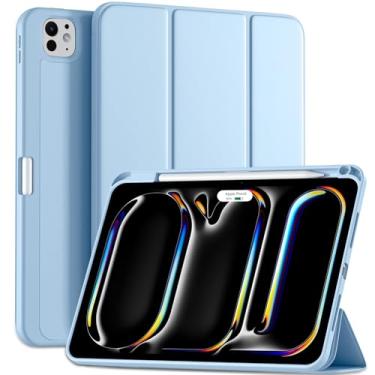 Imagem de Capa inteligente Kidopire Para iPad Pro de 11” (M4, 5ª geração de 2024) com suporte para Pencil Pro, três dobras e parte traseira de TPU macio, desperta/hiberna automaticamente, azul-celeste