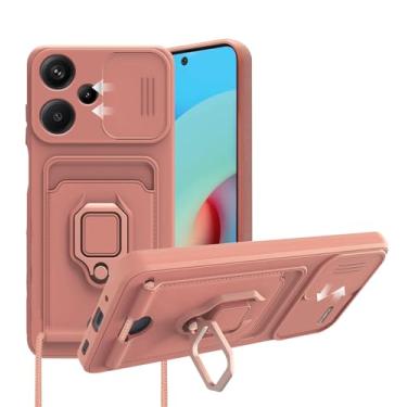 Imagem de Anlalish Capa compatível com Xiaomi Redmi Note 13 Pro Plus 5G com porta-cartões à prova de choque com capa para câmera, capa para telefone Redmi Note 13 Pro Plus 5G com cordão magnético suporte (rosa)