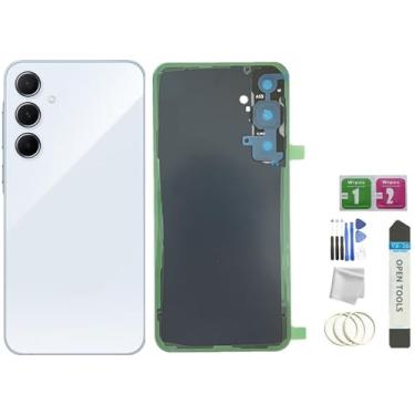 Imagem de JMBTQ Substituição de vidro traseiro Galaxy A55 para Samsung Galaxy A55 5G com fita + lente da câmera + ferramentas (azul claro latino/azul)