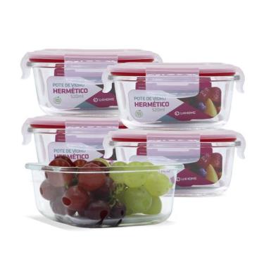 Imagem de Conjunto 5 Potes Vidro Hermética Marmita Mantimentos Tampa 520ml - U4h
