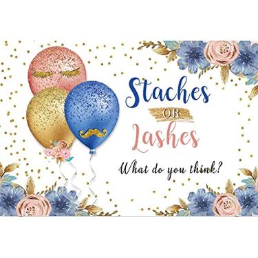 Imagem de OERJU 2,1 x 1,5 m Fundo de festa revelação de gênero rosa azul balões dourados estaches ou cílios O que você acha? Gravidez revelar balão floral banner decoração fundo fotografia adereços de cabine