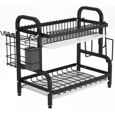 Imagem de Escorredor de Louça Inox Com Porta Pratos Talheres 2 Andares - Novo Se