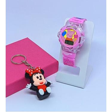 Imagem de Kit Relógio Infantil Digital Pisca Luz Led + Chaveiro Personagem Mini 