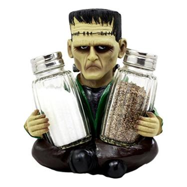 Imagem de Ebros Gift Conjunto de estatuetas assustadoras de Halloween Dr Victor Frankenstein Monstro moderno Prometheus Saleiro e pimenteiro 13 cm A