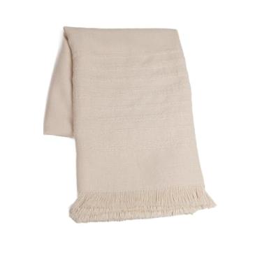 Imagem de Manta Sofá Decorativa Artesanal Luxo Lã Baby Alpaca Bege