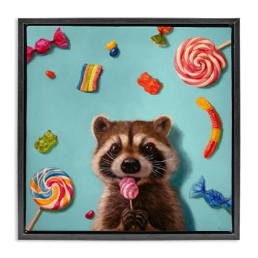 Imagem de Stupell Industries Guaxinim e Doces Balas Emolduradas Tela Flutuante Design de Parede por Lucia Heffernan, Moldura Flutuante Preta, 45,7 x 45,7 cm