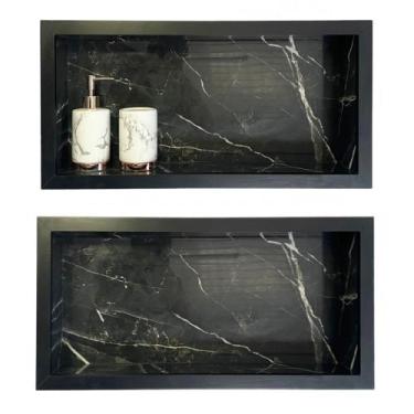 Imagem de Kit 2 Nichos Para Banheiro Em Porcelanato 60x30x10 cm - PHZ, Preto Mar