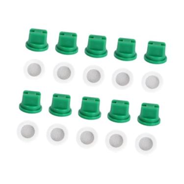 Imagem de IEUDNS 10pcs Bicos de ponta de spray de ventilador plano com anéis de filtragem O, bocais de pulverizador agrícola de 110 ° ao ar livre para spray para ervas, Verde