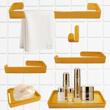 Imagem de Kit Alumínio 6 Peças Lavabo/banheiro Marin - 5 Cores - JVM, dourado