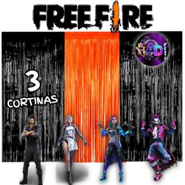 Imagem de kit: 3 Cortina Metalizada, FREE FIRE Decoração , Festa , Aniversário, 