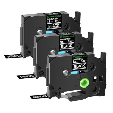 Imagem de greencycle 3 Fitas Tze Pretas de 12 Mm para Substituição Tze-335 Tz-335 Fita de Etiqueta Aze 0,47 12 Mm 1/2 "Branco Sobre Preto Laminado Compatível para Brother P-Touch Label Maker Pt-D210 H100 H110 D