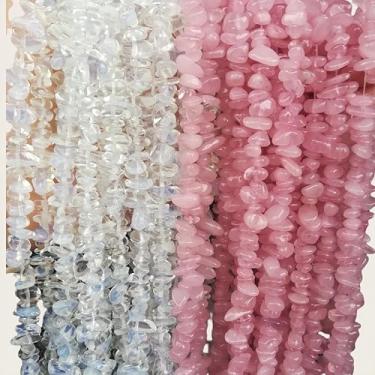 Imagem de 5-10mm Natural Rose Quartz+Opalite Irregular Tumbled Chip Beads for Jewelry Making, Healing Crystal Drilled Loose Bead Strand DIY Craft Supplies(2 Strands)