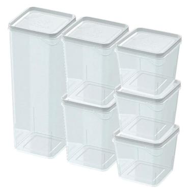 Imagem de Pote Quadrado Modular Para Cozinha Conjunto C/ 6 Organizador de Alimentos Empilhável