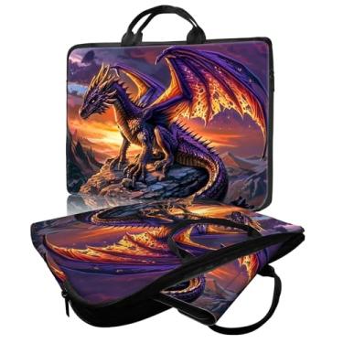 Imagem de ACWDMKH Bolsa para laptop, 14 15 15 15,6 polegadas, capa de computador para laptop com alça para mulheres e homens, estojo de transporte para MacBook Dell, Lenovo, notebook, dragão roxo pôr do sol