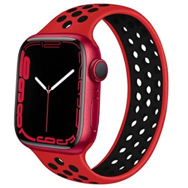 Imagem de ALMNVO Bandas de silicone sport com loop solo Compatível com Apple Watch Band 38mm 41mm 40mm 45mm 44mm 42mm,Replacement Pulseira Sport Wristbands para iWatch Series 7 6 5 SE 4 3 2 1,Vermelho preto