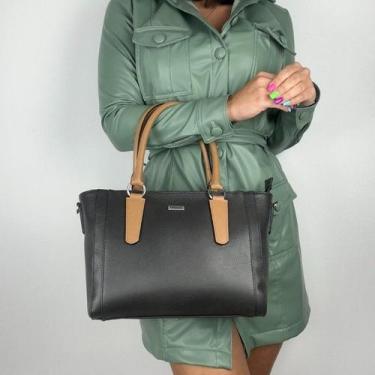 Imagem de Bolsa recuo em couro legítimo b.935, Onix preto camel