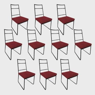 Imagem de Kit 10 Cadeiras Sala de Jantar Escritório Office Stark Industrial Ferro Preto Suede Vermelho - Ahz Móveis