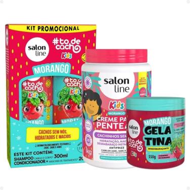 Imagem de Kit Salon Line Kids: Shampoo e Condicionador + Creme para Pentear 1kg e Gelatina Desembaraçante Morango