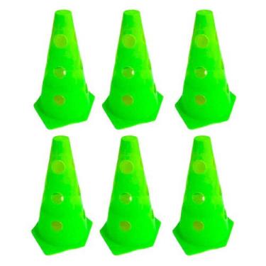 Imagem de 6x Mini Cone Sinalização Esportivo 23cm Agilidade Furado VERDE - 365 S