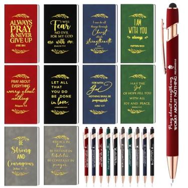 Imagem de TaoBary 10 conjuntos de blocos de notas cristãos religiosos em massa com canetas motivacionais versículo bíblico inspirador diário de oração de couro para igreja, escola dominical, igreja, escola