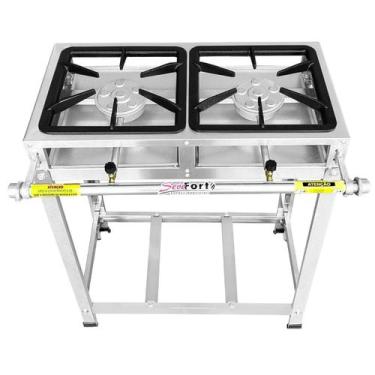 Imagem de Fogão Industrial 2 Bocas, Alta Pressão, Inox, Queimadores Caulim 125mm