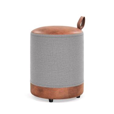 Imagem de Conjunto com 2 Puff Banquetas Euro Bege Estofado em Linho - Cal Moveis